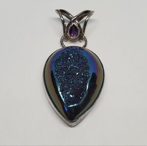 Sajen Raunbow Druzy Agate Sterling Silver Teardrop Pendant